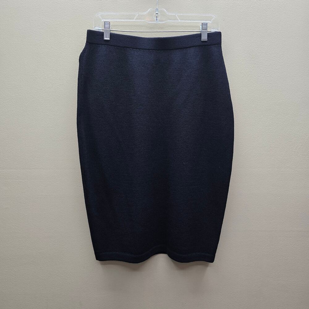 St. John Collection Santana Knit Pencil Skirt Size 10 Wool Blend Old Money Black